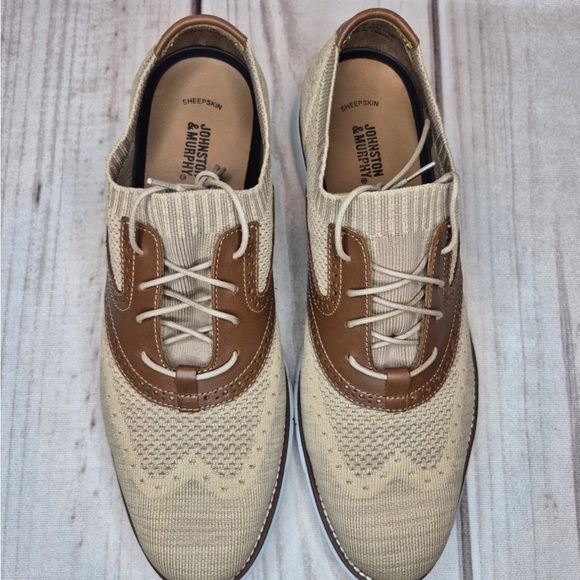 JOHNSTON & MURPHY Mens Sz 11M Holden Knit Wingtip Oxford Shoes TAN/BROWN 20-8386